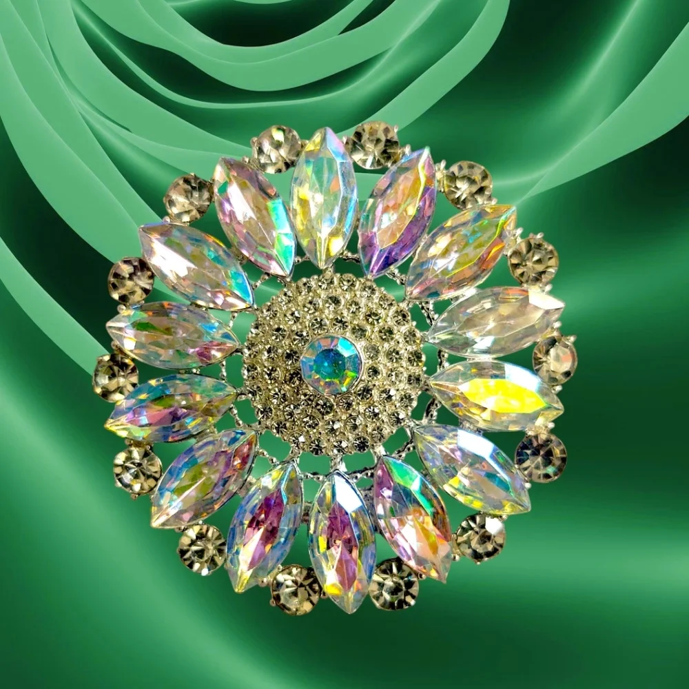 Iridescent Floral Crystal Brooch